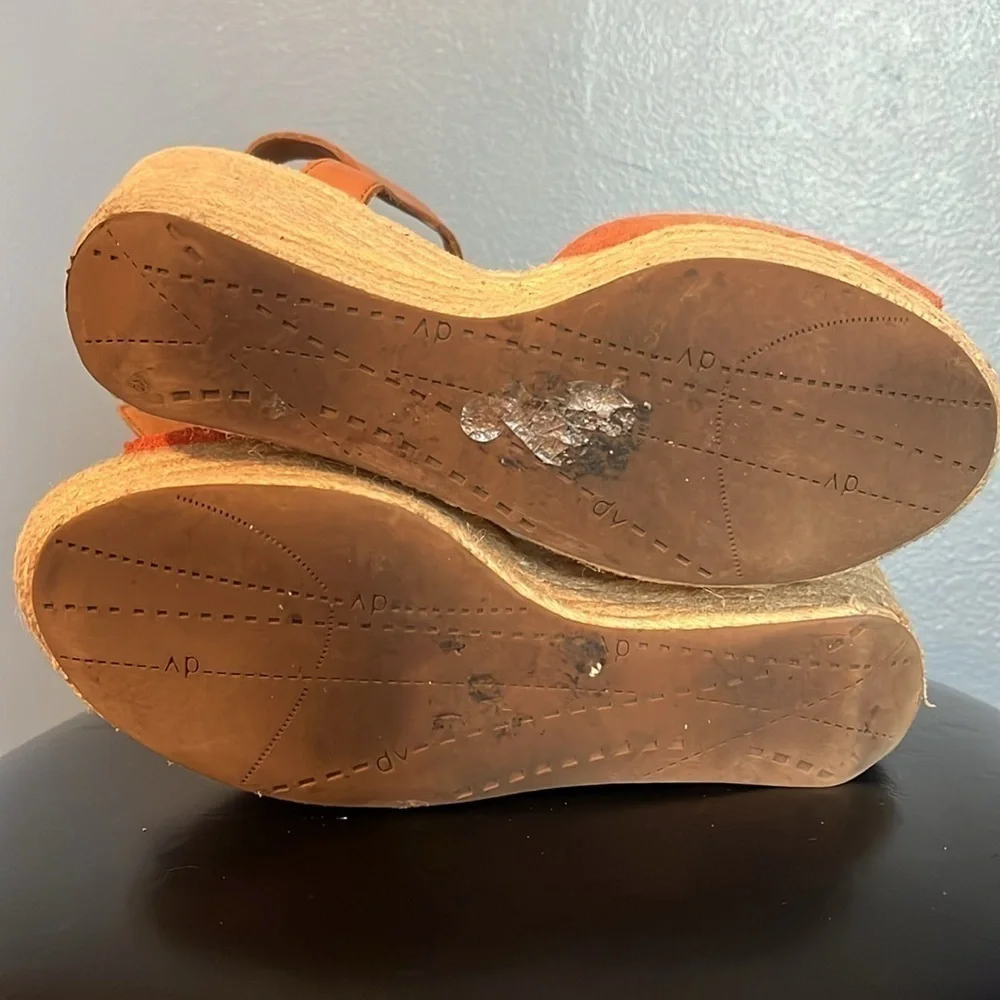 Dolce Vita Espadrille Wedge Heels, faux suede, orange and brown, women’s size 8